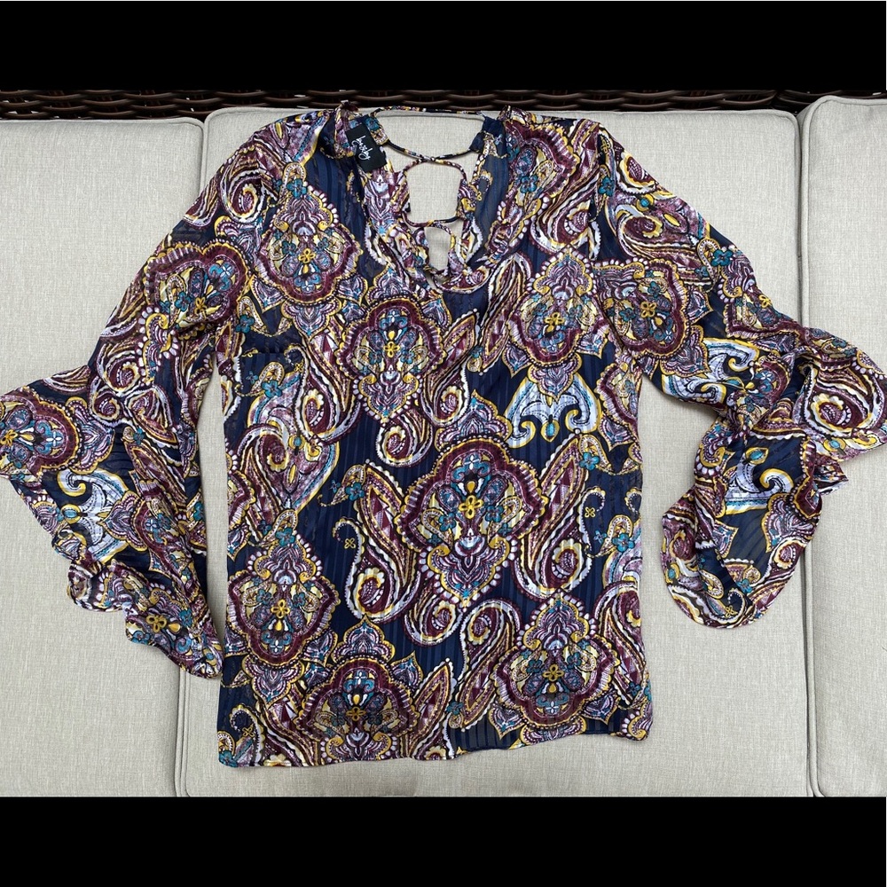 Long Sleeve Patterned Blouse